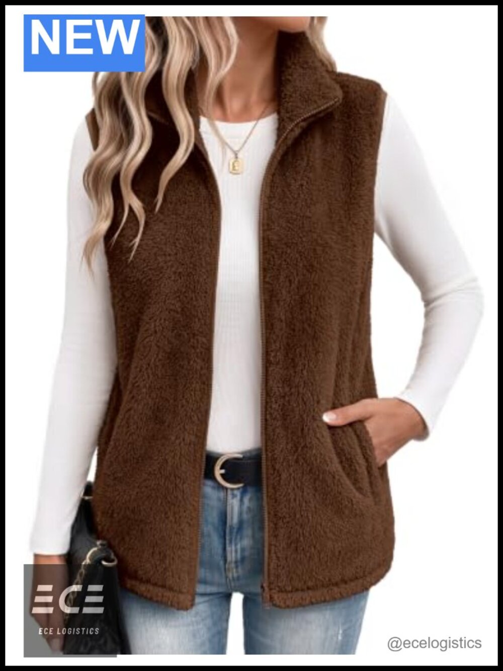 Sherpa Fleece Vest Sleeveless Zip Up Fall Winter Outerwear Layering Piece